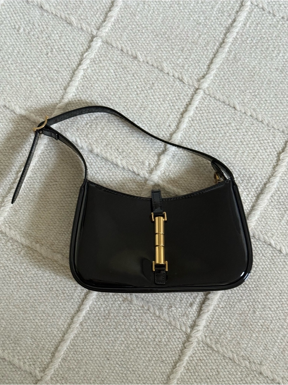 Charles & Keith Black Patent Mini Shoulder Bag with Gold Hardware